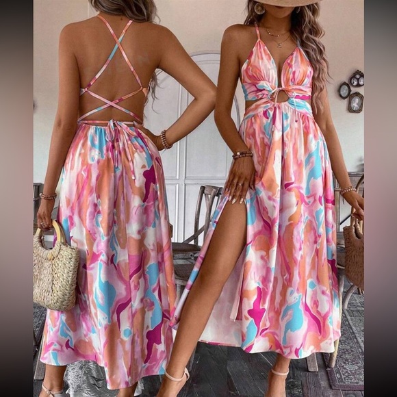 SHEIN Dresses & Skirts - NITB SHEIN VCAY Women's Tie Dye Cutout Waist Hollow Out Cami Dress